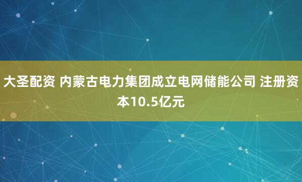 大圣配资 内蒙古电力集团成立电网储能公司 注册资本10.5亿元